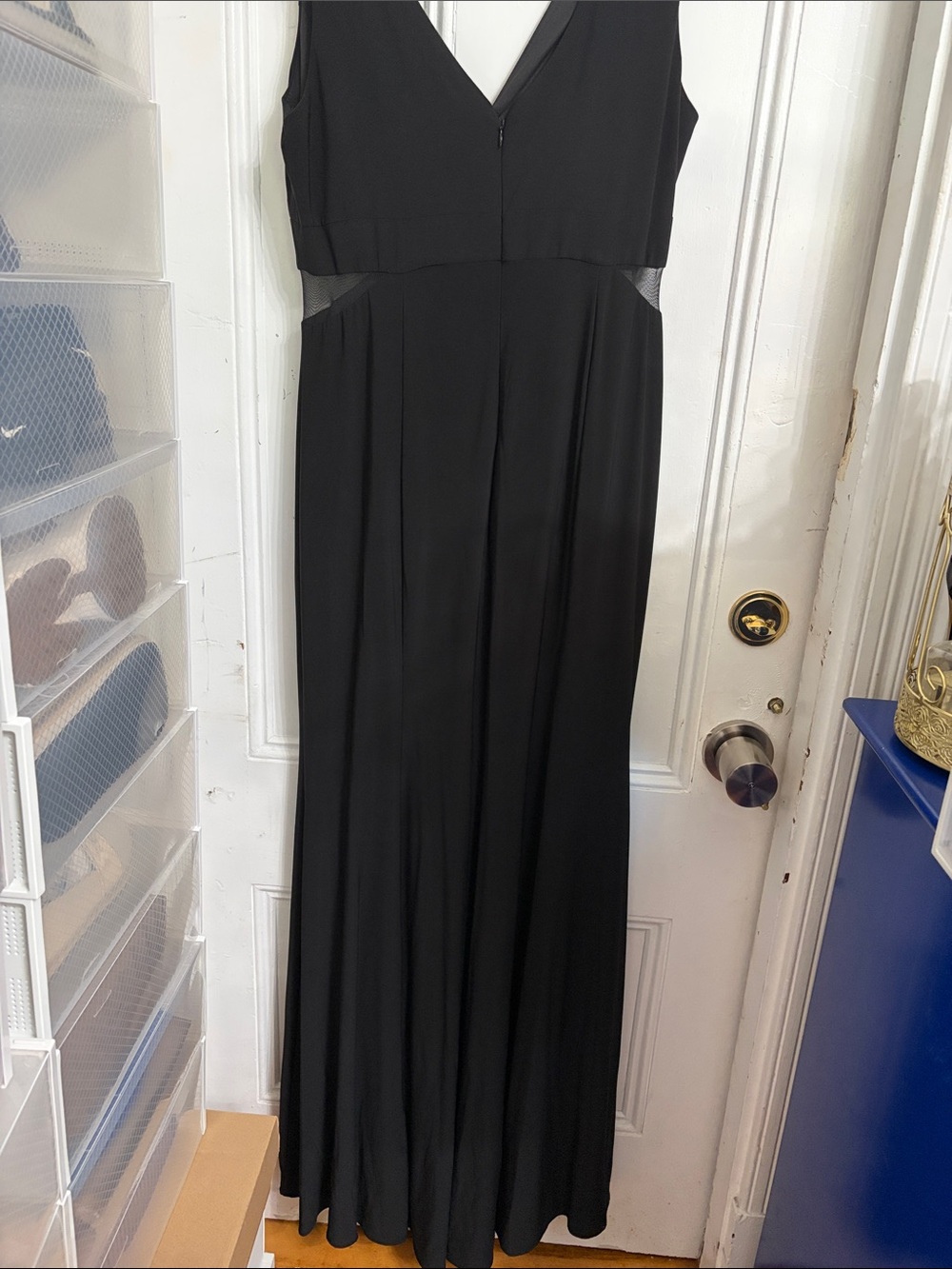 Xscape Black V-Neck Sleeveless Maxi Dress with Mesh Insets - Picture 3 of 3